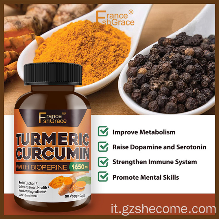 Curcumina di curcuma con capsule di curcuminoidi di bioperina